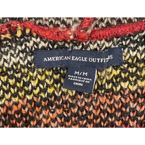 American Eagle Hooded Open Blanket Cardigan Sweater Size Medium Aztec Southwest - Picture 3 of 5